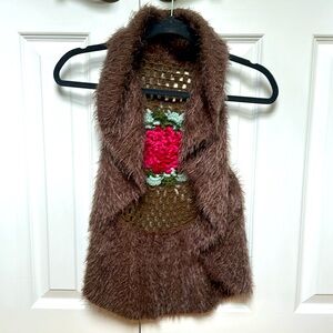 Free People Knit Crochet & Furry Sweater Vest